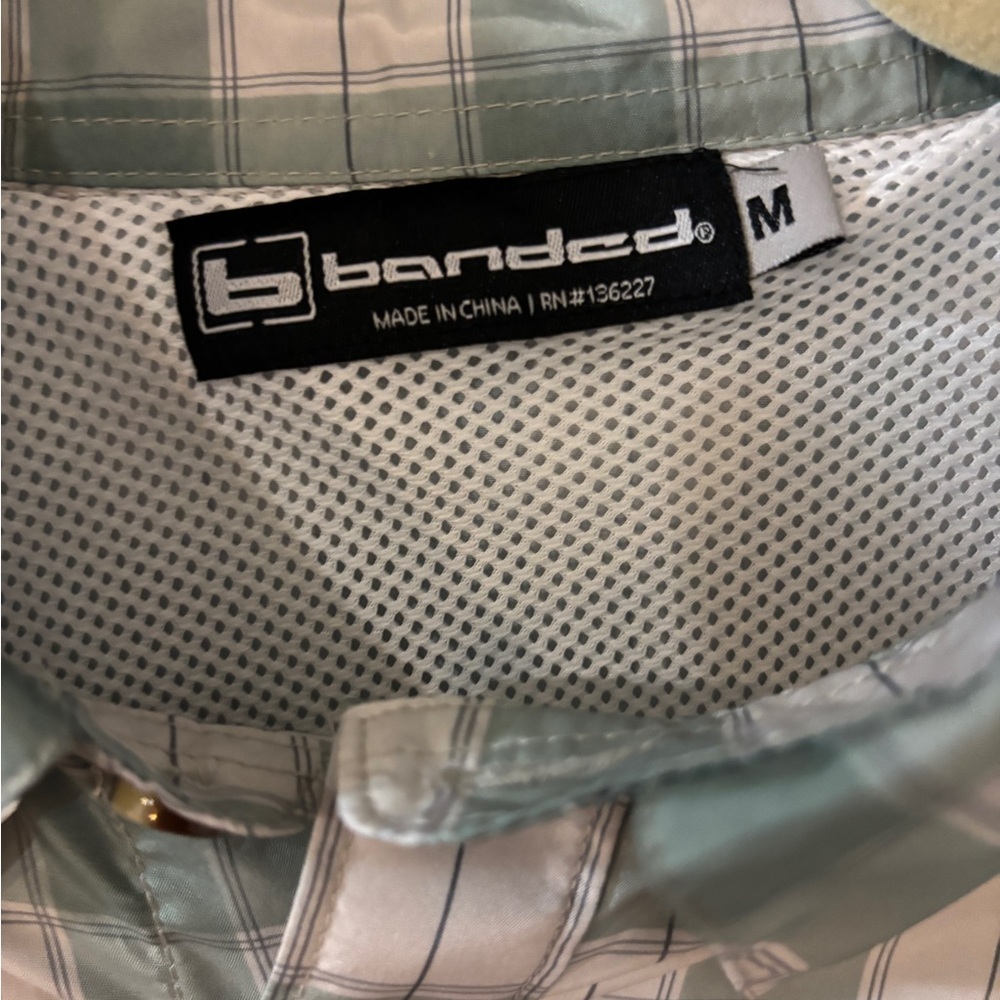 Banded Men's Plaid Button-Down Shirt - Green and White - Picture 2 of 3